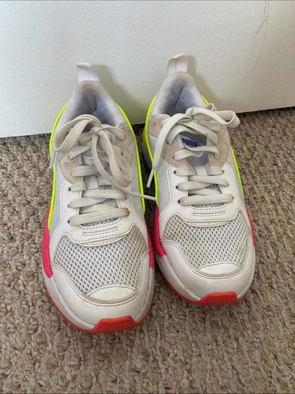Puma White Sneakers with Neon Yellow & Coral Accents